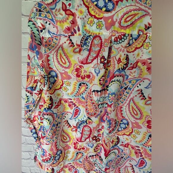 Talbots Button Up Bright Pink Paisley Preppy Coastal Beach Roll Tab Sleeve Large - Picture 4 of 11